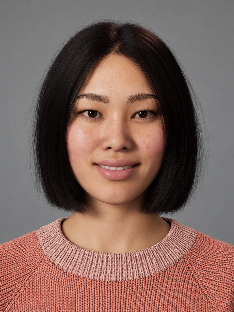 Jinju, one of Facelet’s ten lifelike 3D characters, in the Facelet window on a Mac